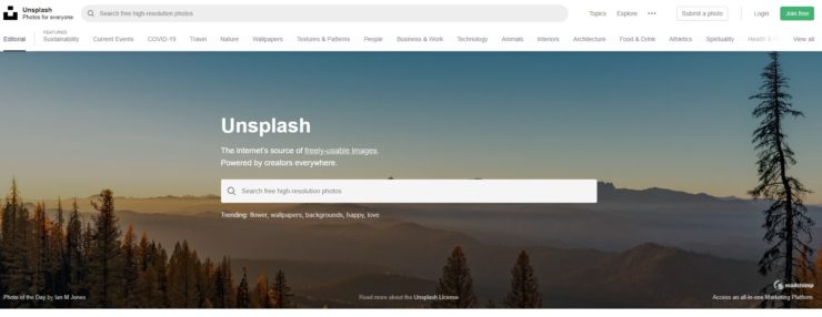 unsplashサイトトップ