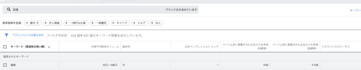 Googleキーワードプランナー画面