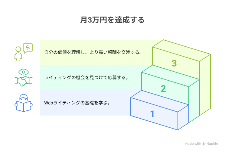 月3万円を達成するロードマップと階段表示